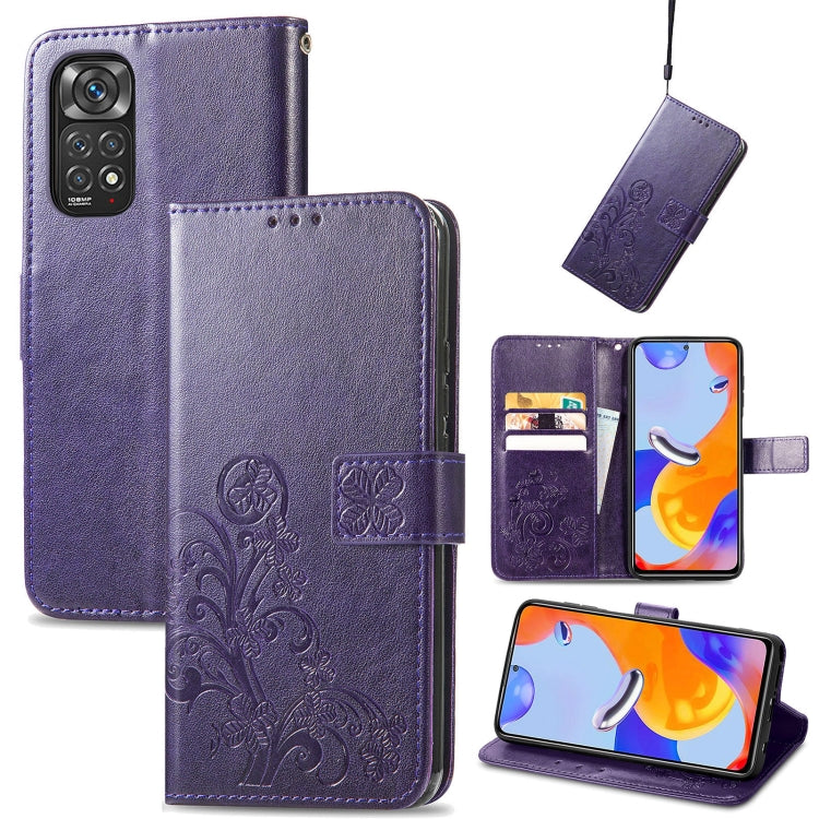 Four-leaf Clasp Embossed Buckle Leather Phone Case, For Xiaomi Redmi K50 Pro, For Xiaomi Redmi 10C, For Xiaomi Redmi Note 11 Pro 4G Global, For Xiaomi Poco X4 Pro 5G, For Xiaomi Poco M4 Pro