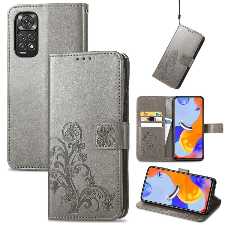 Four-leaf Clasp Embossed Buckle Leather Phone Case, For Xiaomi Redmi K50 Pro, For Xiaomi Redmi 10C, For Xiaomi Redmi Note 11 Pro 4G Global, For Xiaomi Poco X4 Pro 5G, For Xiaomi Poco M4 Pro