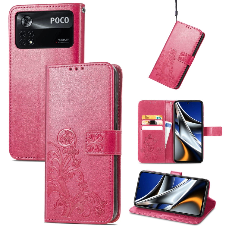 Four-leaf Clasp Embossed Buckle Leather Phone Case, For Xiaomi Redmi K50 Pro, For Xiaomi Redmi 10C, For Xiaomi Redmi Note 11 Pro 4G Global, For Xiaomi Poco X4 Pro 5G, For Xiaomi Poco M4 Pro