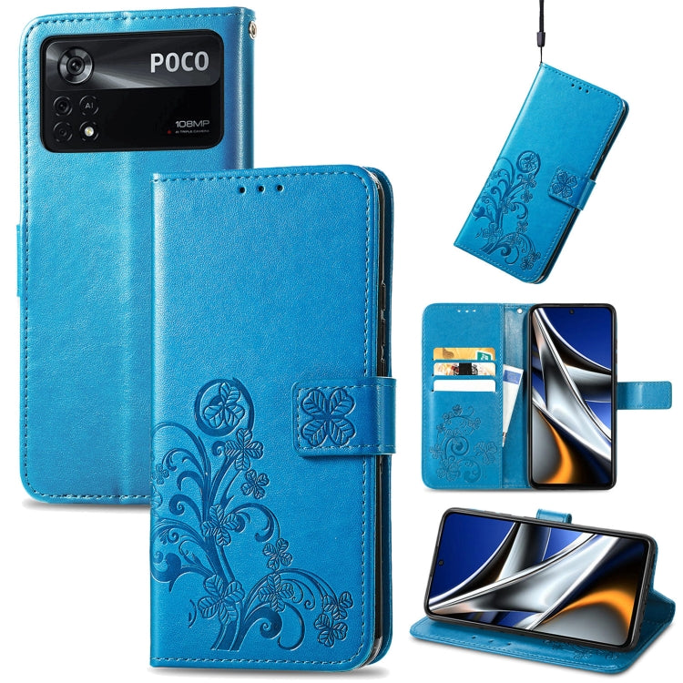 Four-leaf Clasp Embossed Buckle Leather Phone Case, For Xiaomi Redmi K50 Pro, For Xiaomi Redmi 10C, For Xiaomi Redmi Note 11 Pro 4G Global, For Xiaomi Poco X4 Pro 5G, For Xiaomi Poco M4 Pro