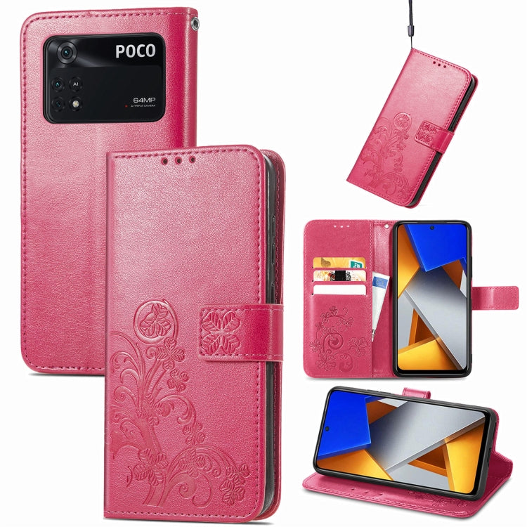Four-leaf Clasp Embossed Buckle Leather Phone Case, For Xiaomi Redmi K50 Pro, For Xiaomi Redmi 10C, For Xiaomi Redmi Note 11 Pro 4G Global, For Xiaomi Poco X4 Pro 5G, For Xiaomi Poco M4 Pro