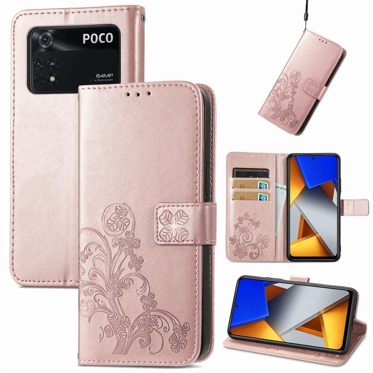 Four-leaf Clasp Embossed Buckle Leather Phone Case, For Xiaomi Redmi K50 Pro, For Xiaomi Redmi 10C, For Xiaomi Redmi Note 11 Pro 4G Global, For Xiaomi Poco X4 Pro 5G, For Xiaomi Poco M4 Pro