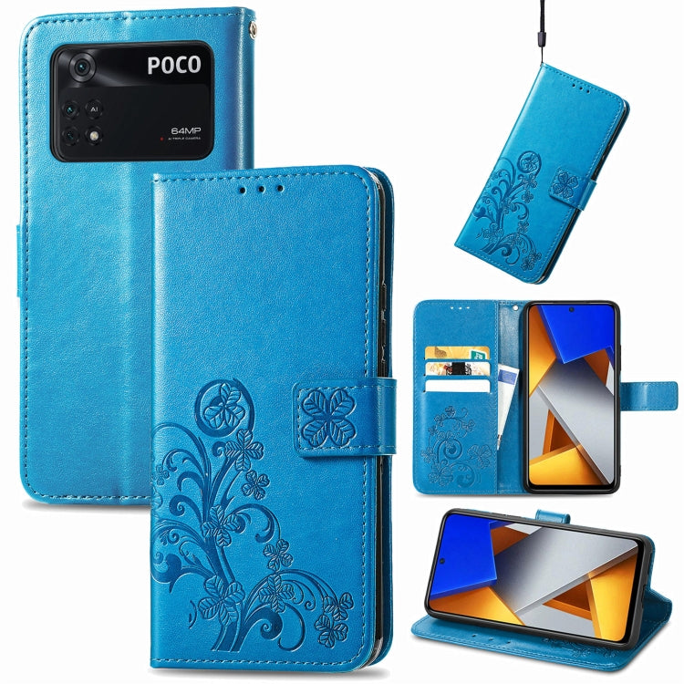 Four-leaf Clasp Embossed Buckle Leather Phone Case, For Xiaomi Redmi K50 Pro, For Xiaomi Redmi 10C, For Xiaomi Redmi Note 11 Pro 4G Global, For Xiaomi Poco X4 Pro 5G, For Xiaomi Poco M4 Pro