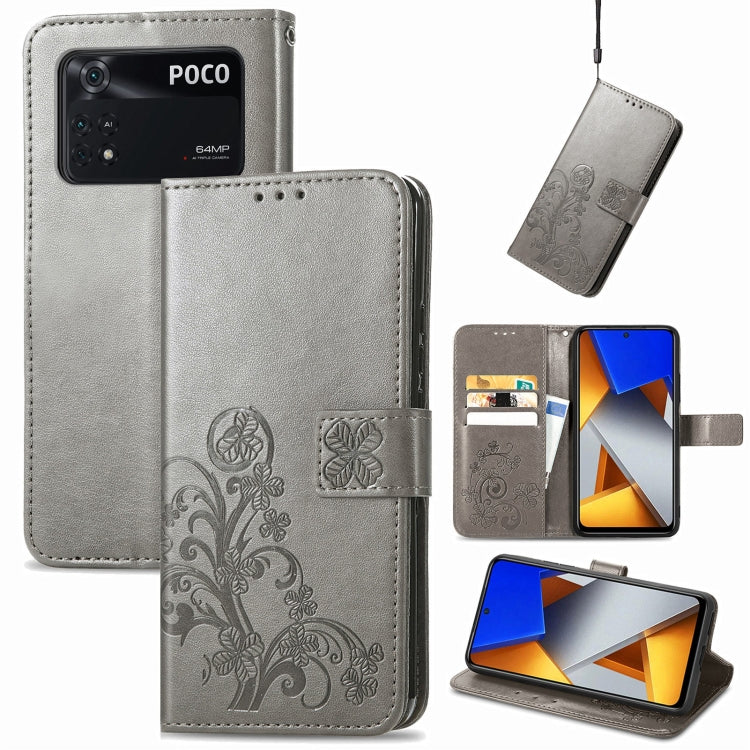 Four-leaf Clasp Embossed Buckle Leather Phone Case, For Xiaomi Redmi K50 Pro, For Xiaomi Redmi 10C, For Xiaomi Redmi Note 11 Pro 4G Global, For Xiaomi Poco X4 Pro 5G, For Xiaomi Poco M4 Pro