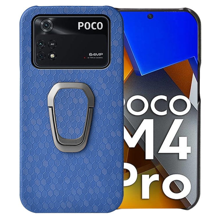 For Xiaomi Poco M4 Pro 4G Ring Holder Honeycomb PU Phone Case, For Xiaomi Poco M4 Pro 4G