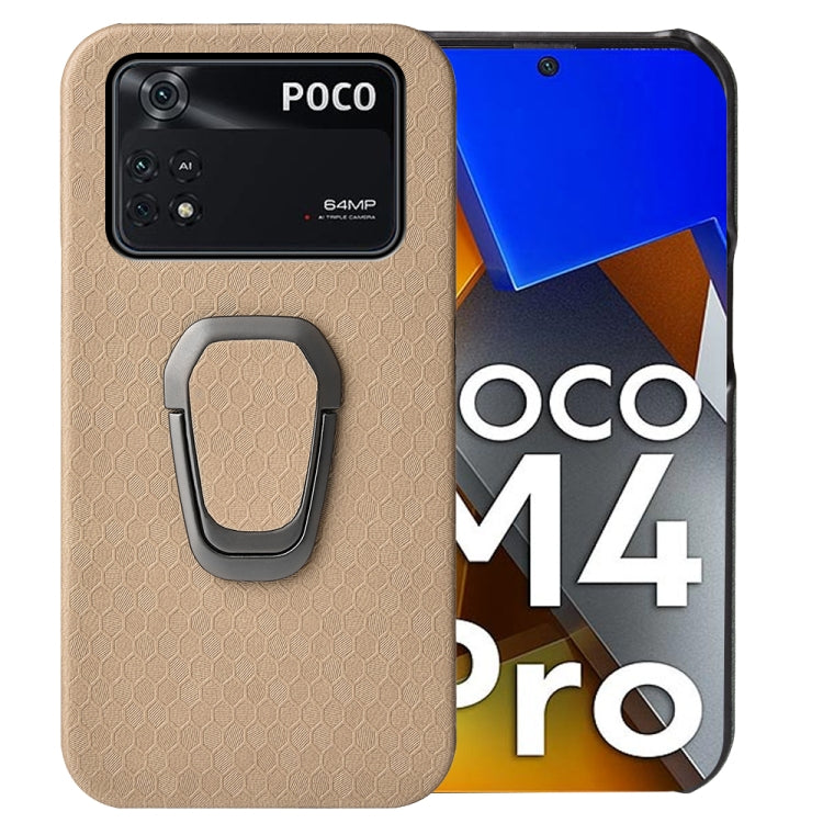 For Xiaomi Poco M4 Pro 4G Ring Holder Honeycomb PU Phone Case, For Xiaomi Poco M4 Pro 4G