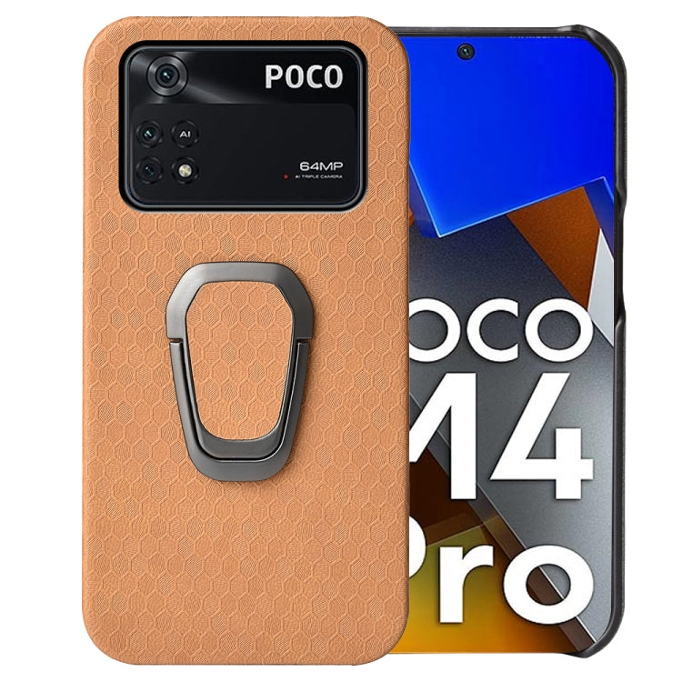 For Xiaomi Poco M4 Pro 4G Ring Holder Honeycomb PU Phone Case, For Xiaomi Poco M4 Pro 4G