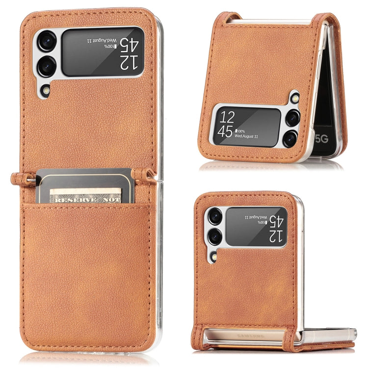 Folding Litchi Texture Card Wallet Phone Case, For Samsung Galaxy Z Flip 4 5G