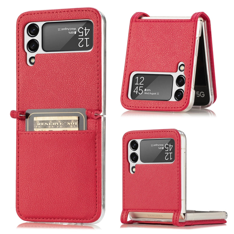Folding Litchi Texture Card Wallet Phone Case, For Samsung Galaxy Z Flip 4 5G