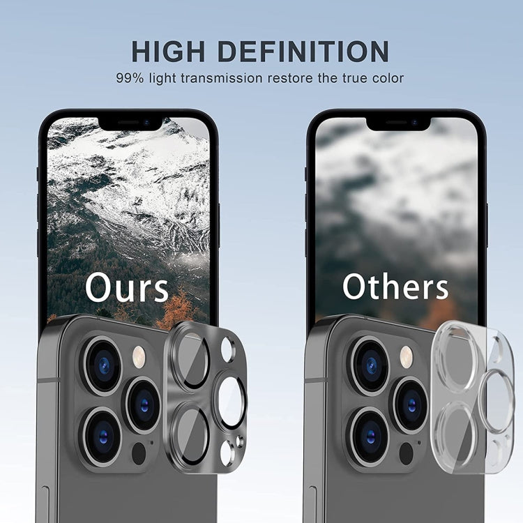 ENKAY Aluminium Alloy Tempered Glass Lens Cover Film For iPhone 14 Pro / 14 Pro Max, For iPhone 14 Pro / 14 Pro Max