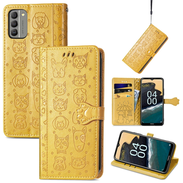 Cat and Dog Embossed Leather Phone Case, For Huawei Nova 10, For Nokia G400, For Sony Xperia 5 IV, For Xiaomi Redmi Note 11T, For Xiaomi 12T / Redmi K50 Ultra