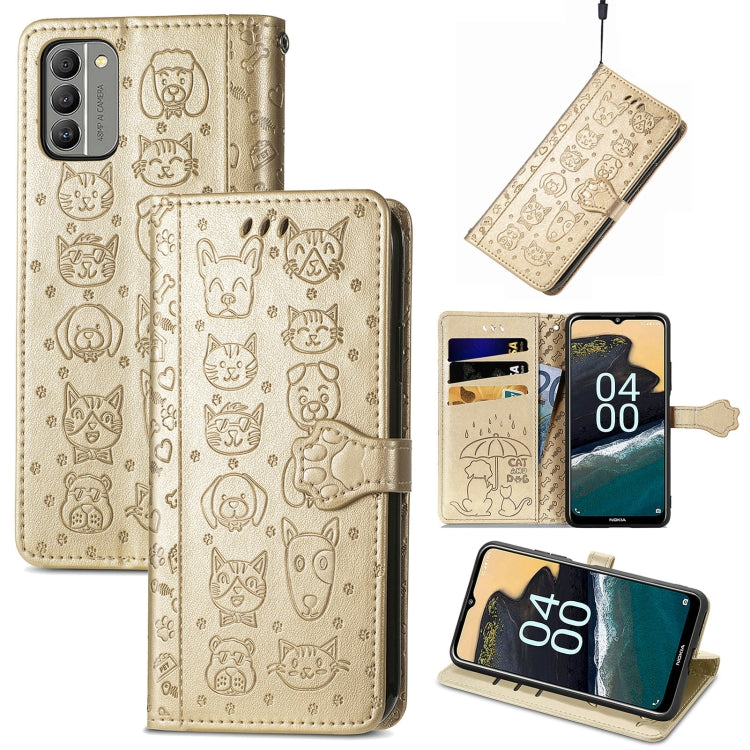 Cat and Dog Embossed Leather Phone Case, For Huawei Nova 10, For Nokia G400, For Sony Xperia 5 IV, For Xiaomi Redmi Note 11T, For Xiaomi 12T / Redmi K50 Ultra