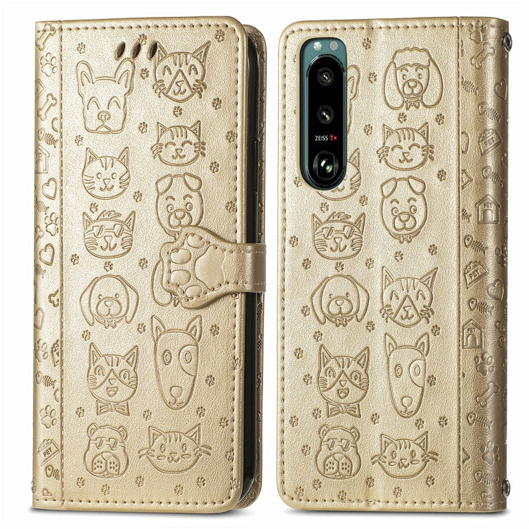 Cat and Dog Embossed Leather Phone Case, For Huawei Nova 10, For Nokia G400, For Sony Xperia 5 IV, For Xiaomi Redmi Note 11T, For Xiaomi 12T / Redmi K50 Ultra