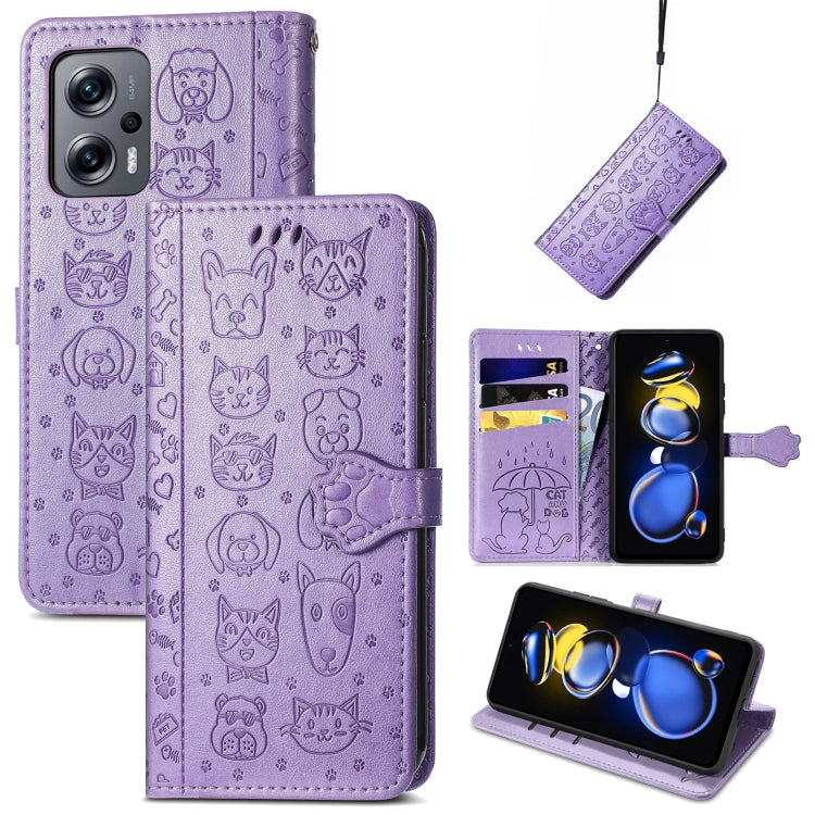 Cat and Dog Embossed Leather Phone Case, For Huawei Nova 10, For Nokia G400, For Sony Xperia 5 IV, For Xiaomi Redmi Note 11T, For Xiaomi 12T / Redmi K50 Ultra