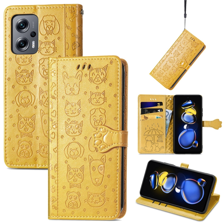 Cat and Dog Embossed Leather Phone Case, For Huawei Nova 10, For Sony Xperia 5 IV, For Xiaomi Redmi Note 11T, For Xiaomi 12T / Redmi K50 Ultra
