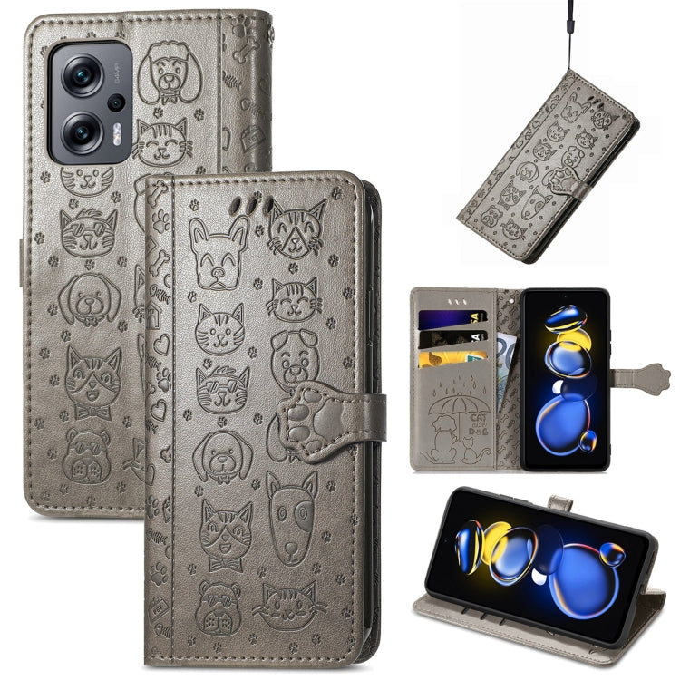 Cat and Dog Embossed Leather Phone Case, For Huawei Nova 10, For Sony Xperia 5 IV, For Xiaomi Redmi Note 11T, For Xiaomi 12T / Redmi K50 Ultra
