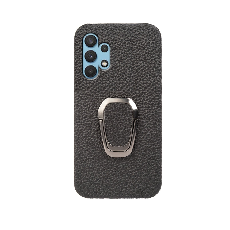 For Samsung Galaxy A32 4G Ring Holder Litchi Texture Genuine Leather Phone Case, For Samsung Galaxy A32 4G
