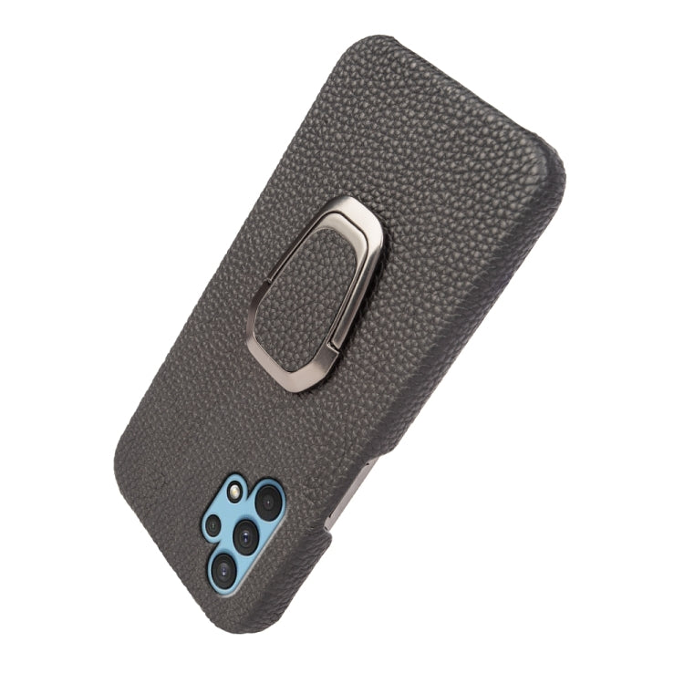 For Samsung Galaxy A32 4G Ring Holder Litchi Texture Genuine Leather Phone Case, For Samsung Galaxy A32 4G