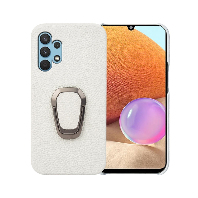 For Samsung Galaxy A32 4G Ring Holder Litchi Texture Genuine Leather Phone Case, For Samsung Galaxy A32 4G