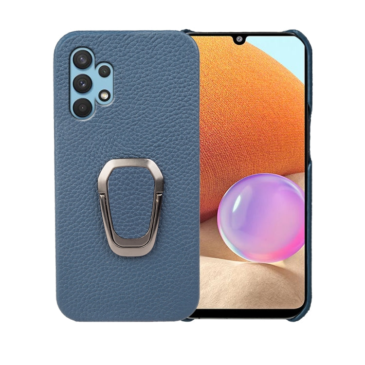 For Samsung Galaxy A32 4G Ring Holder Litchi Texture Genuine Leather Phone Case, For Samsung Galaxy A32 4G