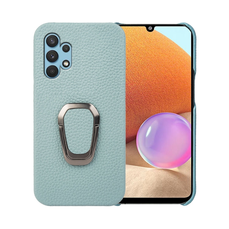 For Samsung Galaxy A32 4G Ring Holder Litchi Texture Genuine Leather Phone Case, For Samsung Galaxy A32 4G