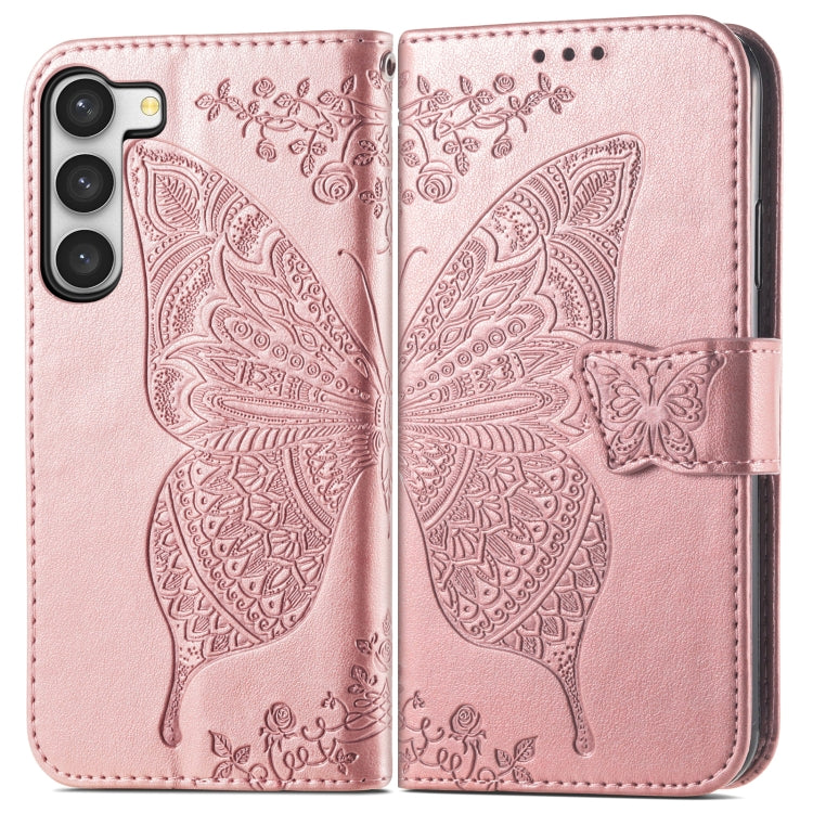 Butterfly Love Flower Embossed Leather Phone Case, For Samsung Galaxy S23 5G, For Samsung Galaxy S23+ 5G, For Samsung Galaxy S23 Ultra 5G, For vivo V25