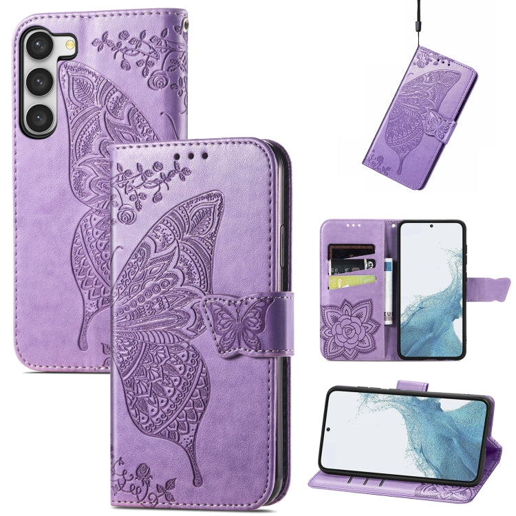 Butterfly Love Flower Embossed Leather Phone Case, For Samsung Galaxy S23 5G, For Samsung Galaxy S23+ 5G, For Samsung Galaxy S23 Ultra 5G, For vivo V25