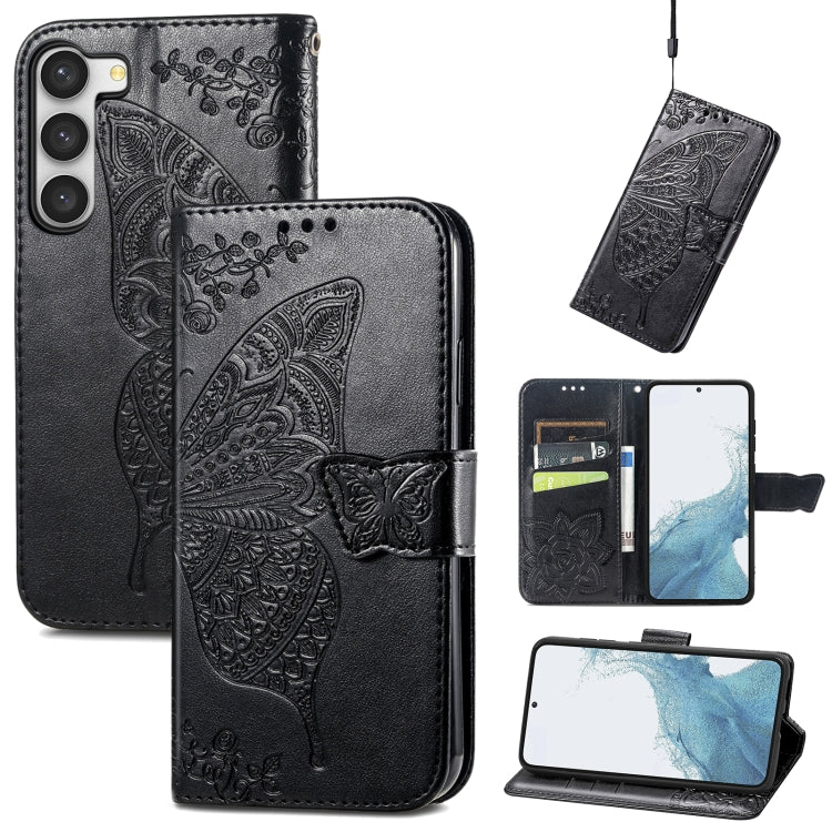 Butterfly Love Flower Embossed Leather Phone Case, For Samsung Galaxy S23 5G, For Samsung Galaxy S23+ 5G, For Samsung Galaxy S23 Ultra 5G, For vivo V25