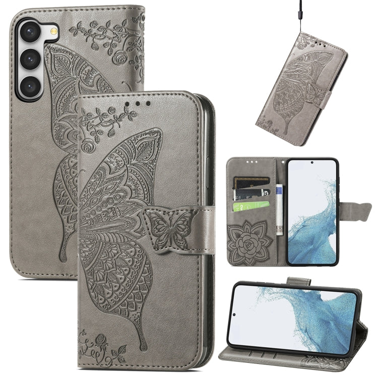 Butterfly Love Flower Embossed Leather Phone Case, For Samsung Galaxy S23 5G, For Samsung Galaxy S23+ 5G, For Samsung Galaxy S23 Ultra 5G, For vivo V25