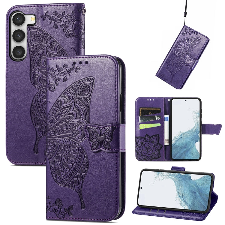 Butterfly Love Flower Embossed Leather Phone Case, For Samsung Galaxy S23 5G, For Samsung Galaxy S23+ 5G, For Samsung Galaxy S23 Ultra 5G, For vivo V25