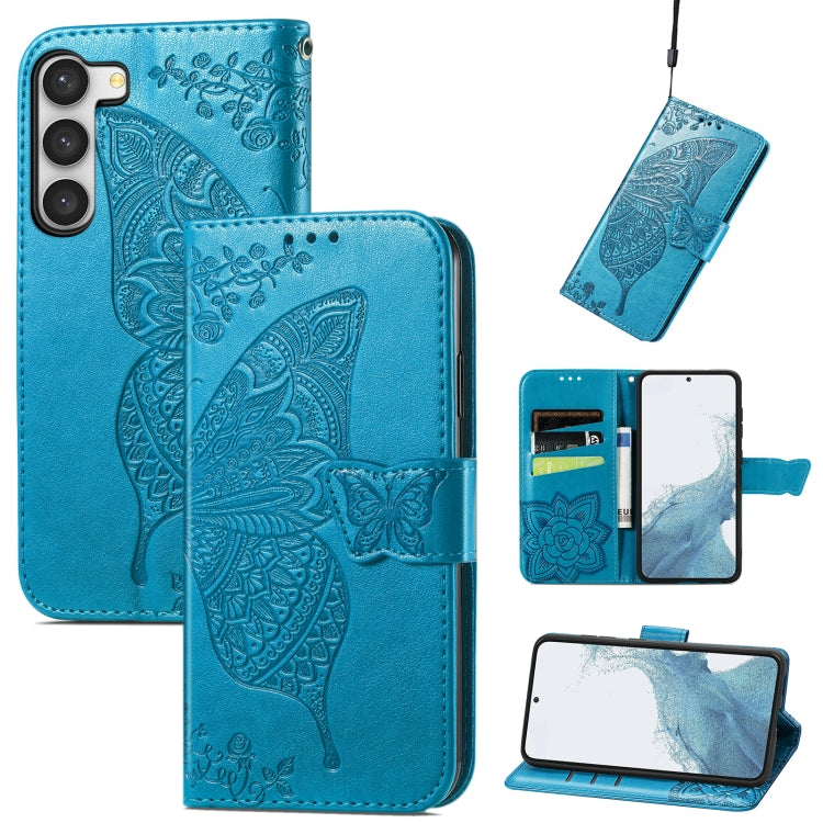 Butterfly Love Flower Embossed Leather Phone Case, For Samsung Galaxy S23 5G, For Samsung Galaxy S23+ 5G, For Samsung Galaxy S23 Ultra 5G, For vivo V25
