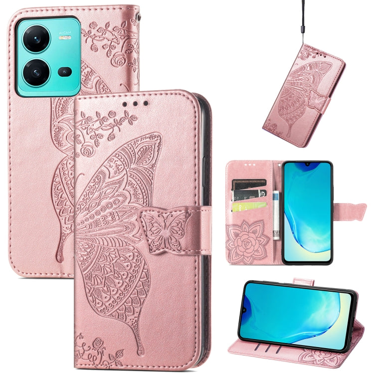 Butterfly Love Flower Embossed Leather Phone Case, For Samsung Galaxy S23 5G, For Samsung Galaxy S23+ 5G, For Samsung Galaxy S23 Ultra 5G, For vivo V25
