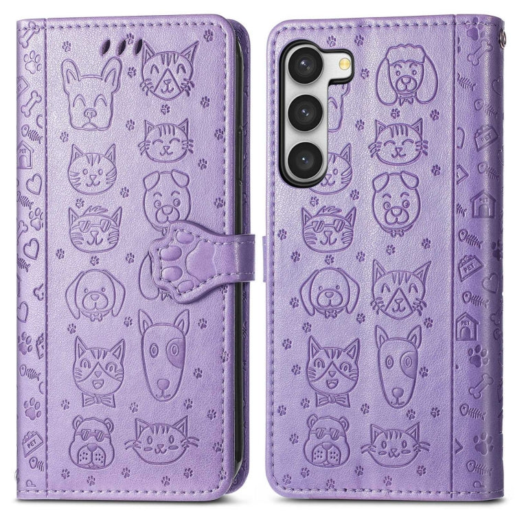 Cute Cat and Dog Embossed Leather Phone Case, For Samsung Galaxy S23 5G, For Samsung Galaxy S23+ 5G, For Samsung Galaxy S23 Ultra 5G, For vivo V25
