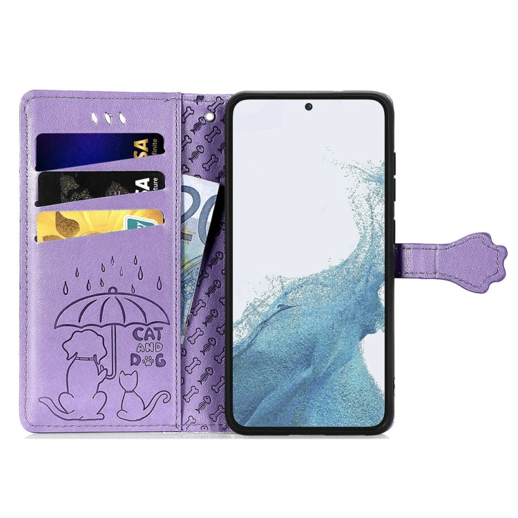 Cute Cat and Dog Embossed Leather Phone Case, For Samsung Galaxy S23 5G, For Samsung Galaxy S23+ 5G, For Samsung Galaxy S23 Ultra 5G, For vivo V25