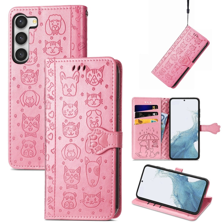 Cute Cat and Dog Embossed Leather Phone Case, For Samsung Galaxy S23 5G, For Samsung Galaxy S23+ 5G, For Samsung Galaxy S23 Ultra 5G, For vivo V25