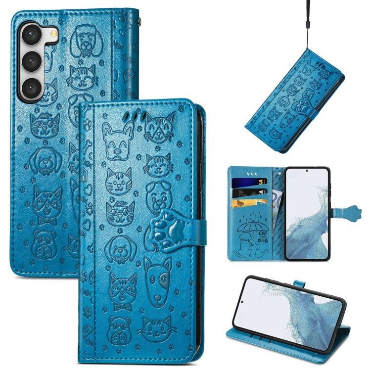 Cute Cat and Dog Embossed Leather Phone Case, For Samsung Galaxy S23 5G, For Samsung Galaxy S23+ 5G, For Samsung Galaxy S23 Ultra 5G, For vivo V25