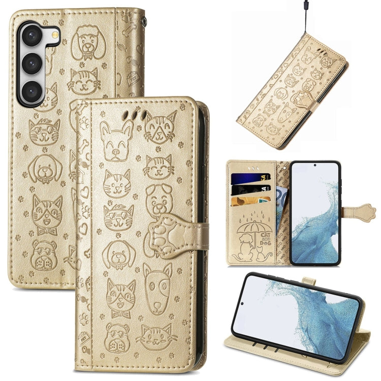 Cute Cat and Dog Embossed Leather Phone Case, For Samsung Galaxy S23 5G, For Samsung Galaxy S23+ 5G, For Samsung Galaxy S23 Ultra 5G, For vivo V25