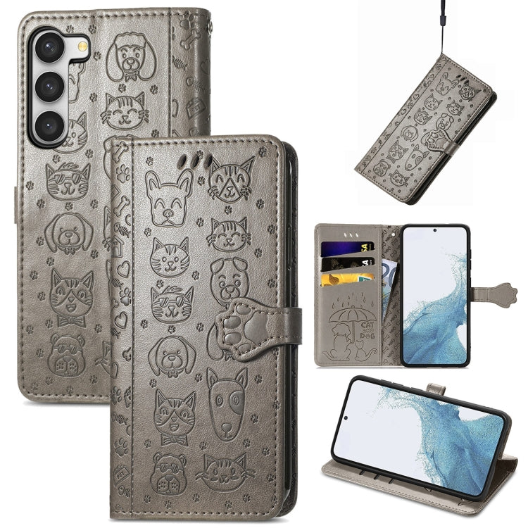 Cute Cat and Dog Embossed Leather Phone Case, For Samsung Galaxy S23 5G, For Samsung Galaxy S23+ 5G, For Samsung Galaxy S23 Ultra 5G, For vivo V25