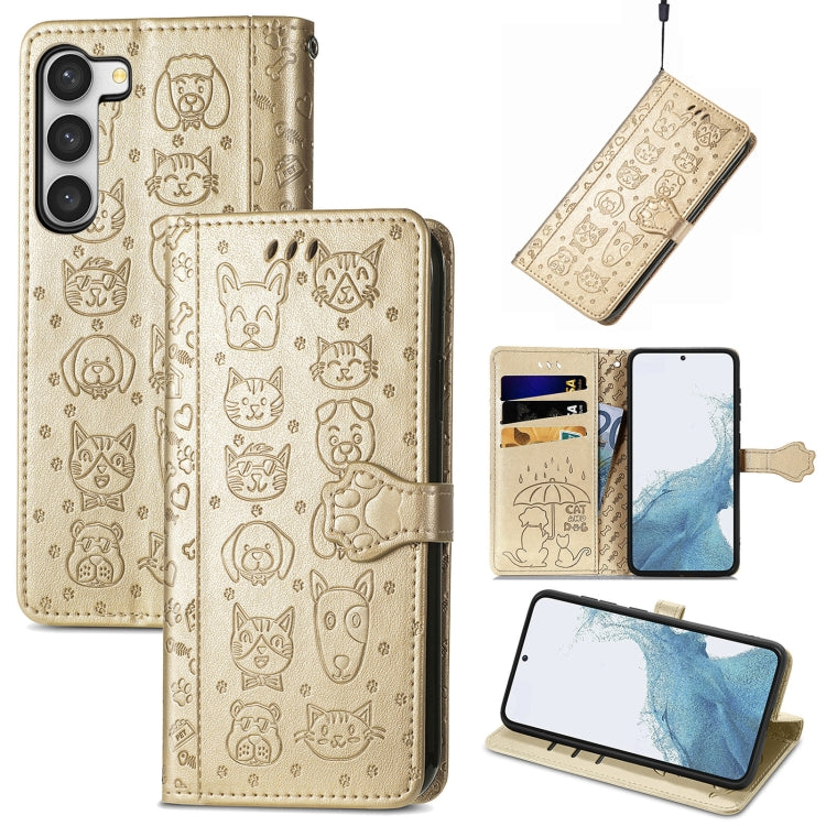 Cute Cat and Dog Embossed Leather Phone Case, For Samsung Galaxy S23 5G, For Samsung Galaxy S23+ 5G, For Samsung Galaxy S23 Ultra 5G, For vivo V25