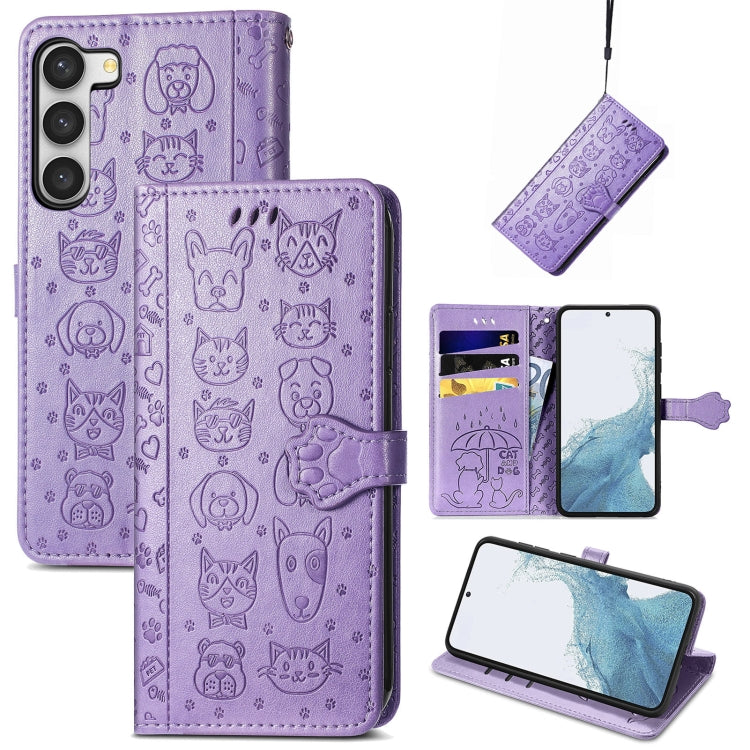 Cute Cat and Dog Embossed Leather Phone Case, For Samsung Galaxy S23 5G, For Samsung Galaxy S23+ 5G, For Samsung Galaxy S23 Ultra 5G, For vivo V25