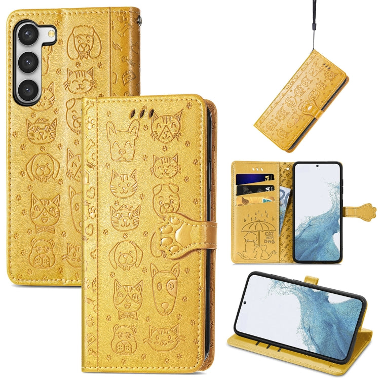 Cute Cat and Dog Embossed Leather Phone Case, For Samsung Galaxy S23 5G, For Samsung Galaxy S23+ 5G, For Samsung Galaxy S23 Ultra 5G, For vivo V25