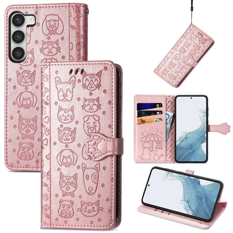 Cute Cat and Dog Embossed Leather Phone Case, For Samsung Galaxy S23 5G, For Samsung Galaxy S23+ 5G, For Samsung Galaxy S23 Ultra 5G, For vivo V25