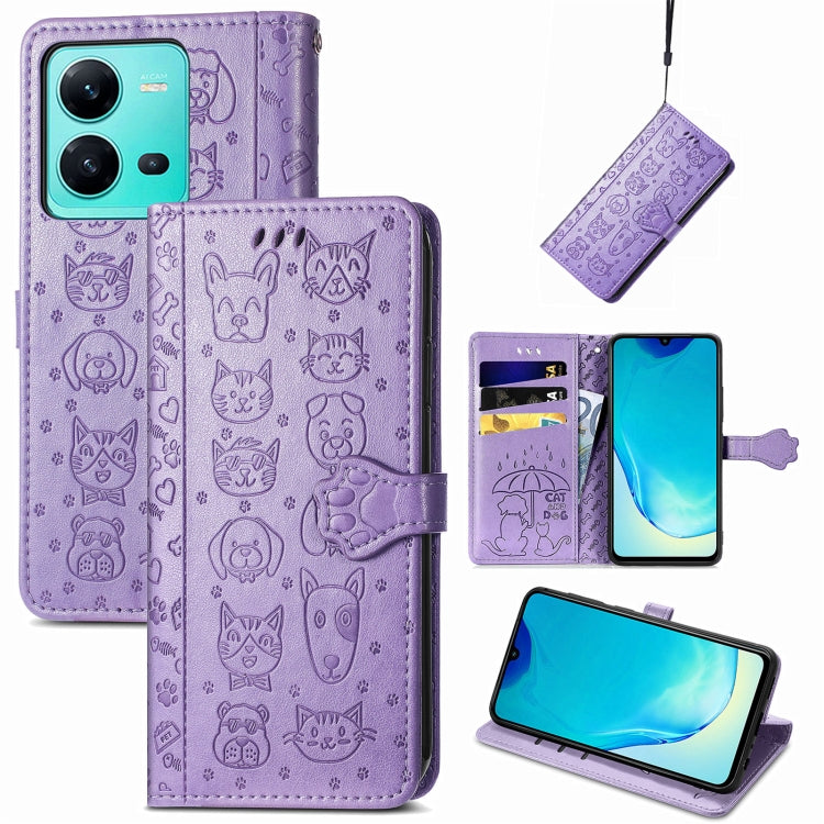 Cute Cat and Dog Embossed Leather Phone Case, For Samsung Galaxy S23 5G, For Samsung Galaxy S23+ 5G, For Samsung Galaxy S23 Ultra 5G, For vivo V25