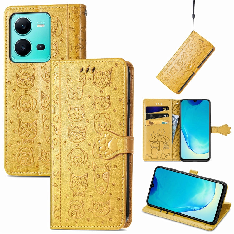 Cute Cat and Dog Embossed Leather Phone Case, For Samsung Galaxy S23 5G, For Samsung Galaxy S23+ 5G, For Samsung Galaxy S23 Ultra 5G, For vivo V25