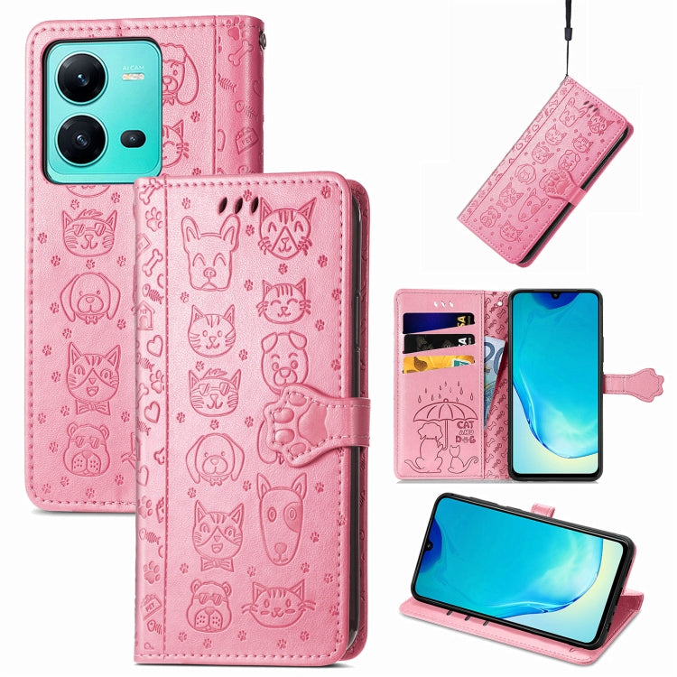 Cute Cat and Dog Embossed Leather Phone Case, For Samsung Galaxy S23 5G, For Samsung Galaxy S23+ 5G, For Samsung Galaxy S23 Ultra 5G, For vivo V25