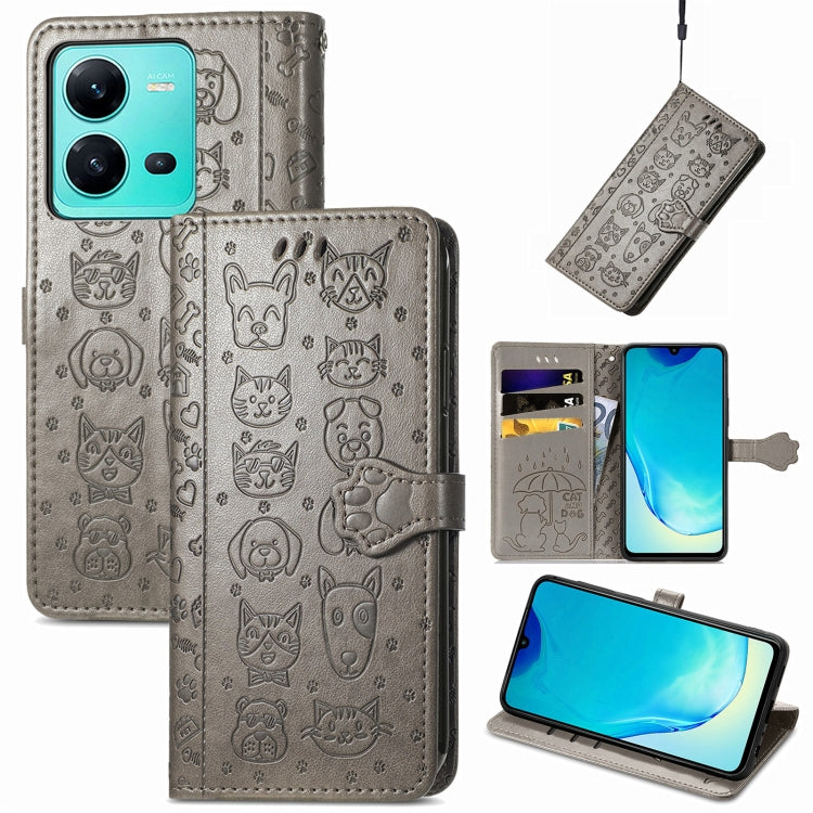 Cute Cat and Dog Embossed Leather Phone Case, For Samsung Galaxy S23 5G, For Samsung Galaxy S23+ 5G, For Samsung Galaxy S23 Ultra 5G, For vivo V25