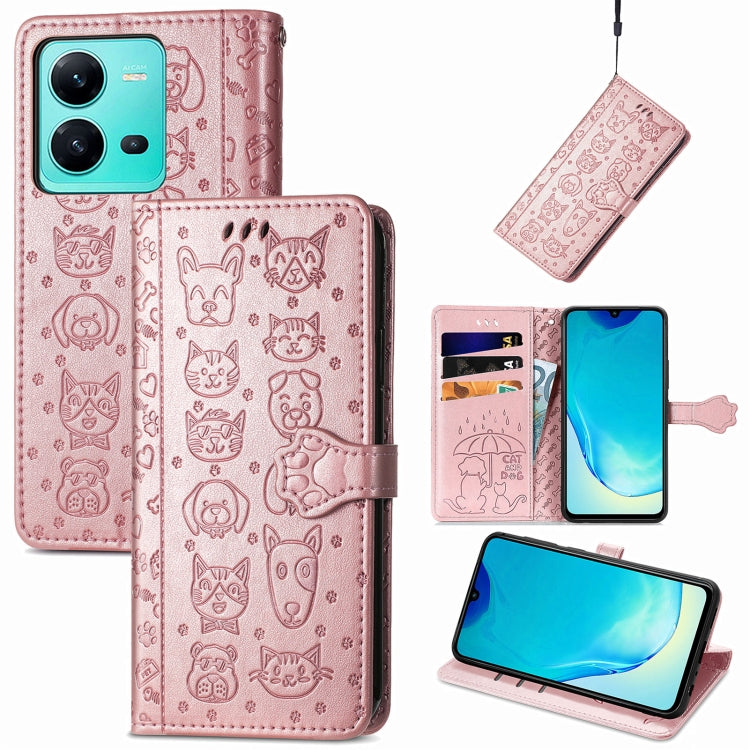 Cute Cat and Dog Embossed Leather Phone Case, For Samsung Galaxy S23 5G, For Samsung Galaxy S23+ 5G, For Samsung Galaxy S23 Ultra 5G, For vivo V25