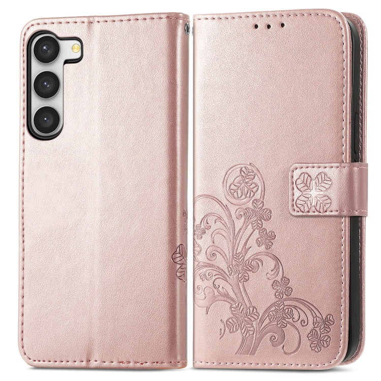 Four-leaf Clasp Embossed Buckle Leather Phone Case, For Samsung Galaxy S23 5G, For Samsung Galaxy S23+ 5G, For Samsung Galaxy S23 Ultra 5G, For Sony Xperia 5 IV, For Xiaomi Redmi A1, For Xiaomi Redmi Note 11T, For Xiaomi 12T / Redmi K50 Ultra
