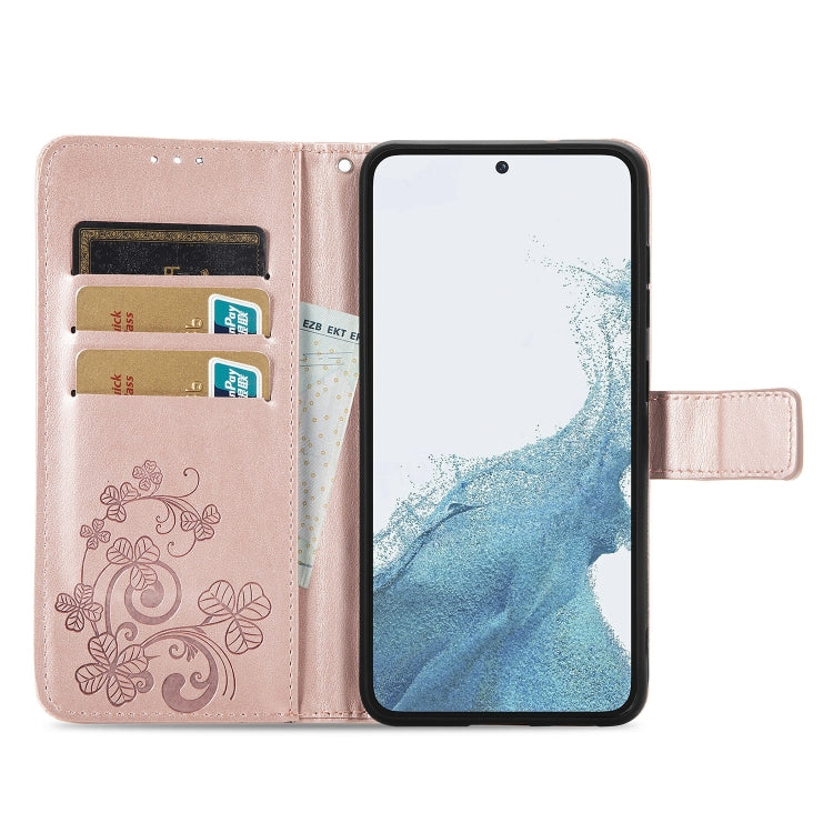 Four-leaf Clasp Embossed Buckle Leather Phone Case, For Samsung Galaxy S23 5G, For Samsung Galaxy S23+ 5G, For Samsung Galaxy S23 Ultra 5G, For Sony Xperia 5 IV, For Xiaomi Redmi A1, For Xiaomi Redmi Note 11T, For Xiaomi 12T / Redmi K50 Ultra