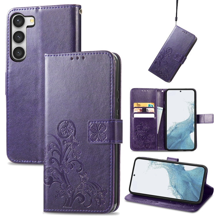 Four-leaf Clasp Embossed Buckle Leather Phone Case, For Samsung Galaxy S23 5G, For Samsung Galaxy S23+ 5G, For Samsung Galaxy S23 Ultra 5G, For Sony Xperia 5 IV, For Xiaomi Redmi A1, For Xiaomi Redmi Note 11T, For Xiaomi 12T / Redmi K50 Ultra